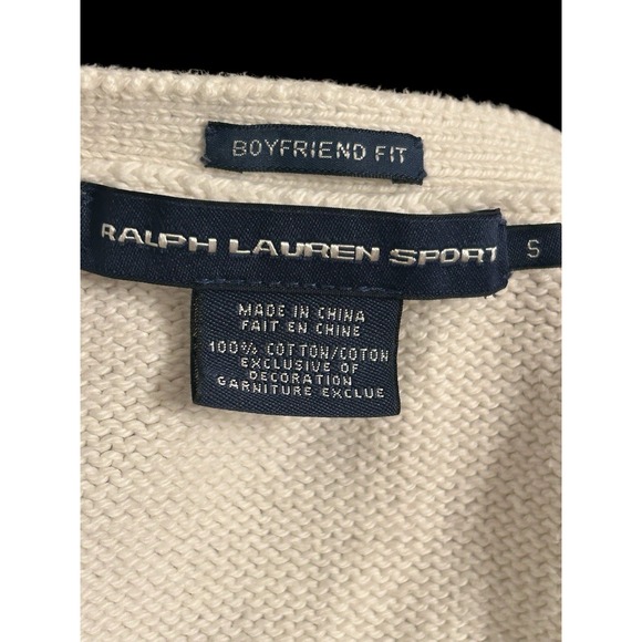 Ralph Lauren Sport Sweater Women's Size S Ivory Boyfriend Fit Long Sleeve Pocket - Picture 7 of 7